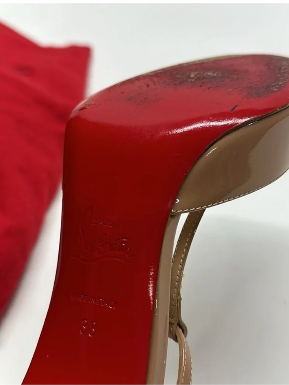 Christian Louboutin Nude Peep-Toe T-Strap Stiletto Heels. Size 8. - Picture 9 of 9